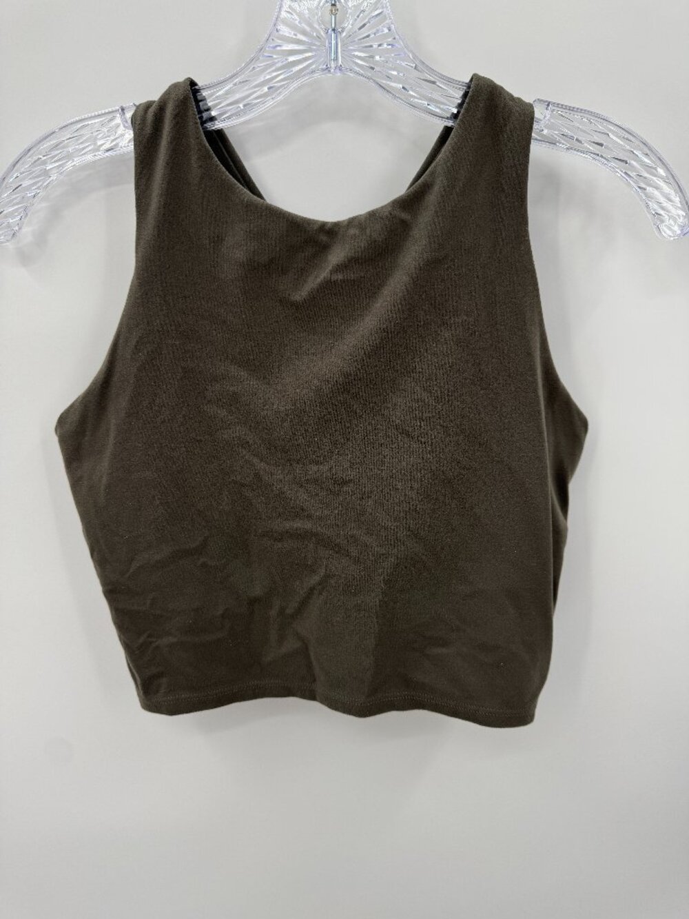 Athleta Conscious Crop Top Sports Bra Womens Medium Olive Green High Neck Yoga